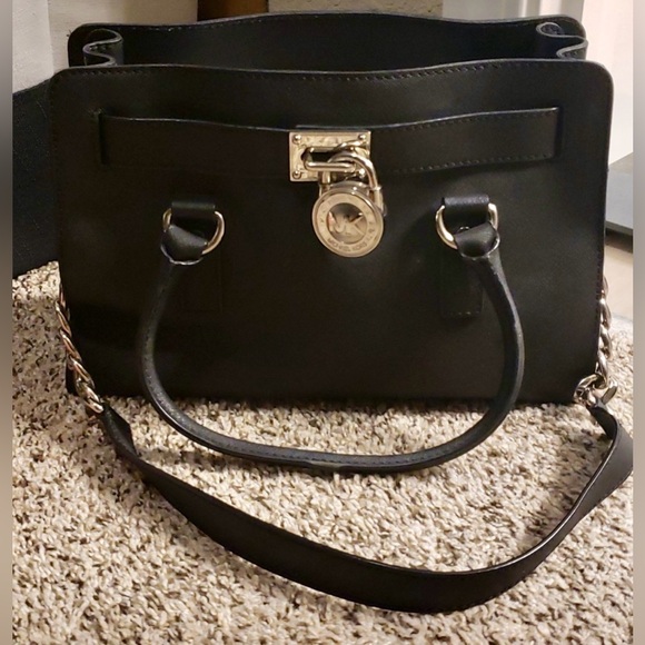 Michael Kors Hamilton Satchel Bag with Silver Chain - Black - Picture 1 of 5